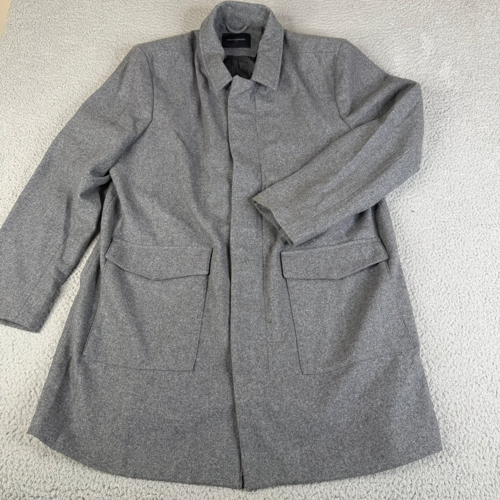 Banana Republic Coat Mens Large Gray Wool Blend Car Coat Zip Snap Flap Pockets